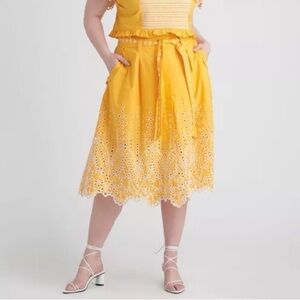 Tanya Taylor Yellow Eyelet Belted Skirt Size 18